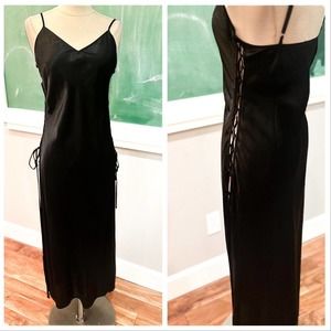 Victoria Secret Black satin chemise side slits womens size Small